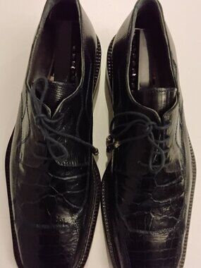 David Eden Navy/Midnight Blue/Indigo Oxford Crocodile Dress Shoes size 9